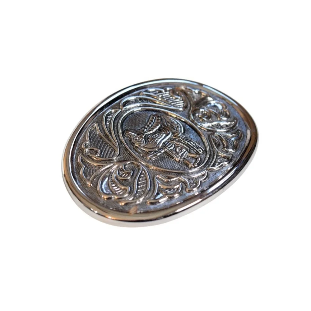 Vintage Avon Silver Tone Western Belt Buckle Oval Horse Saddle Cowboy Metal
